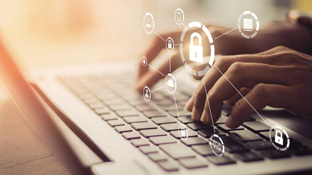 a padlock representing data security hovers over a keyboard