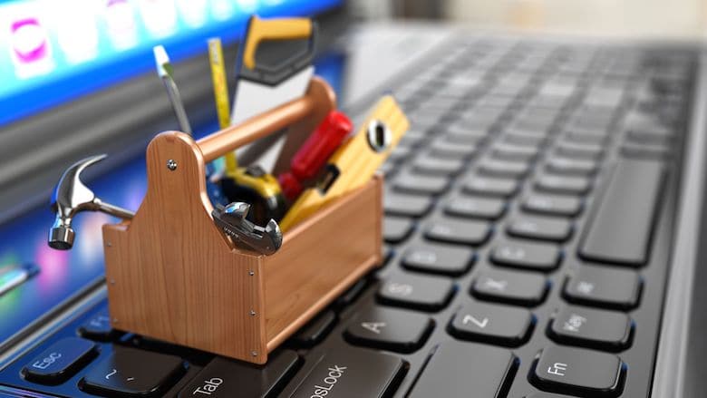Miniature toolbox on top of laptop keyboard | Sales Enablement | LinkPoint360