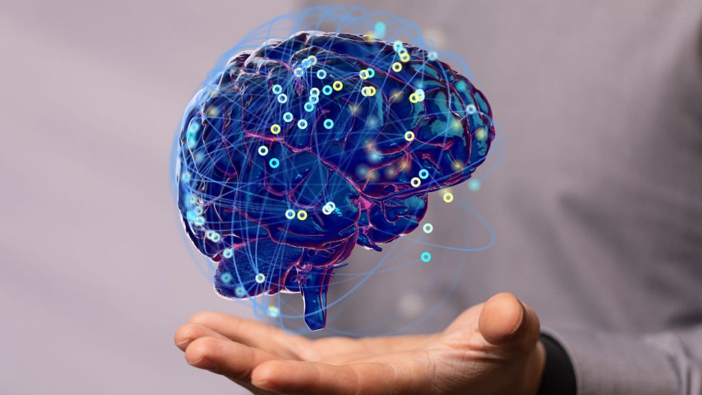 Blue Brain Hovering in Salesperson's Hand | AI and Sales Enablement