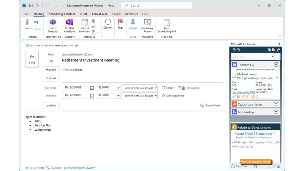 Form to Create a Scheduled Meeting Within LinkPoint Platform | What is CRM Integration?